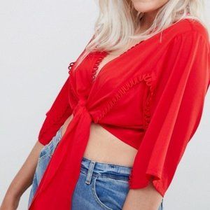 ASOS Curve Tie Front Crop Top, Size 14W